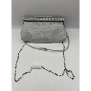 NWOT Nina Silver Metallic Rhinestone Evening Clutch Adjustable Purse Bag Formal
